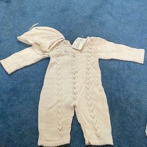 Cream 6-9 month Italian made one piece infant knitted outfit